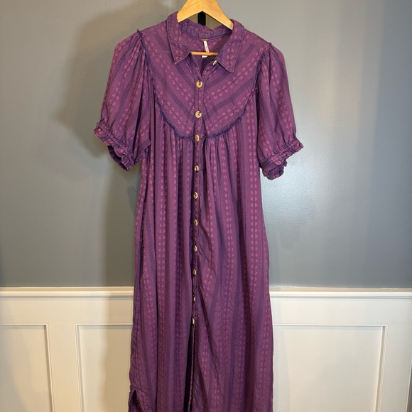 Free People Rodeo Midi Dress Purple Floral Button Front Size M - Picture 3 of 11